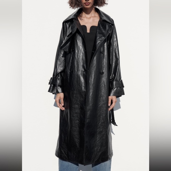 Zara belted faux leather trench coat - Picture 2 of 13